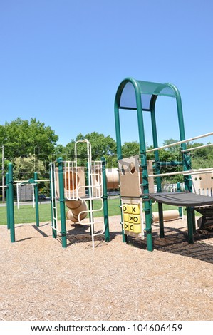 Empty Playground Jungle Gym Equipment Sunny Blue Sky Day Outdoor Community Neighborhood Park