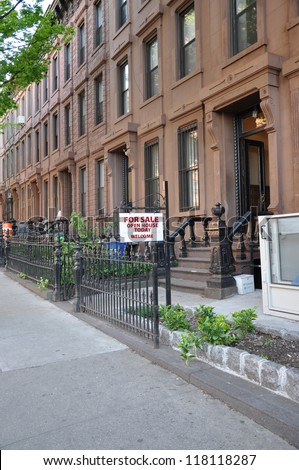 Brownstone Urban Neighborhood Real Estate For Sale Sign Open House Welcome USA