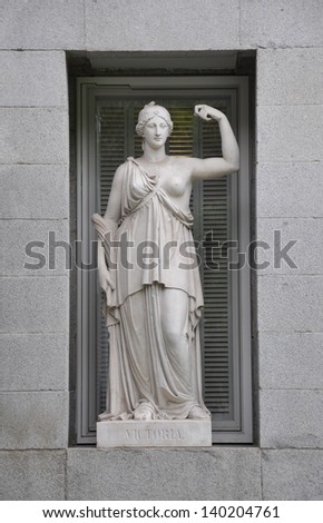 MADRID, SPAIN - MAY 21: Female Statue Victoria (Victory) the first of 12 that line the \