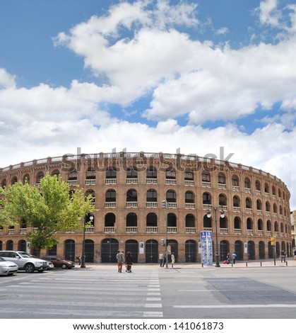 VALENCIA, SPAIN  - MAY 26:  Plaza de Toros one of Spain's active bull fighting was built in 1851 (architect was Sebastian Monleon). The stadium holds 12,884 people. Valencia May 26, 2013.