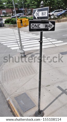 One Way Traffic Sign West Side Highway New York City Manhattan