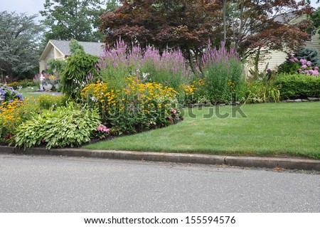 Suburban Home Flower Garden Front Yard Lawn Curb residential neighborhood usa
