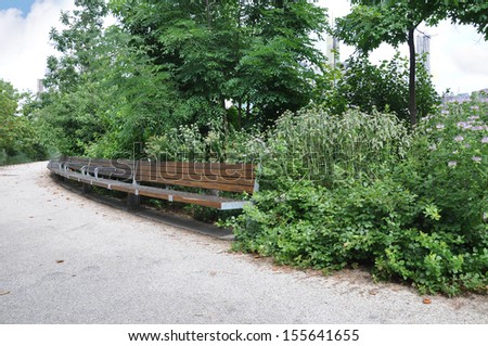 Bench on Path at Brooklyn Bridge Park in New York USA