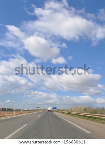 Two Lane Highway A31 Truck Blue Sky Clouds Spain Europe