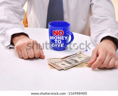 No Money to Give Cup of Coffee US Dollars Politician Hands