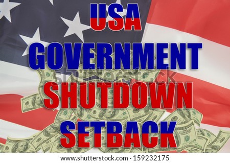 USA Government Shutdown Setback American Flag Background