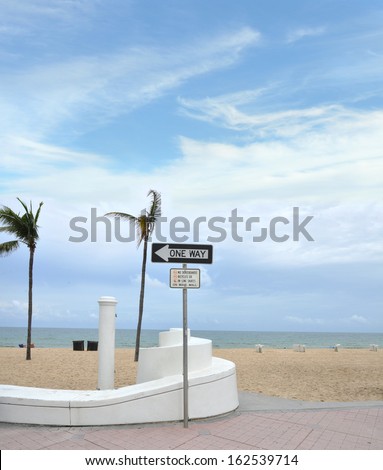 Sign No Skateboards Bicycles Skates and One Way Sign Fort Lauderdale Beach on A1A