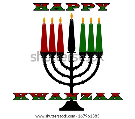 Happy Kwanzaa Kinara (Swahili for Candle Holder) Dec 26 through Jan 1 when all the candles are lit symbolizing Imani which means Faith in Swahili. Isolated on white background