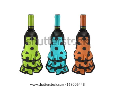 Wine Bottles Dressed in Gitana Apron ( Typical of Andalusian Region of Spain) isolated on white background