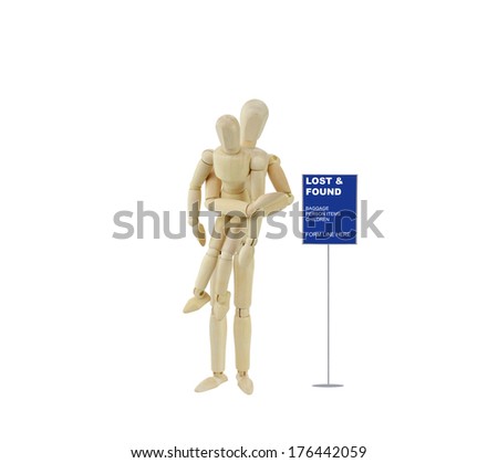 Lost Child Adult mannequin waiting first on line sign \