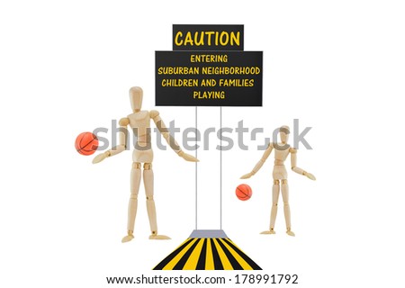 Caution Suburban Neighborhood Children and Families Playing