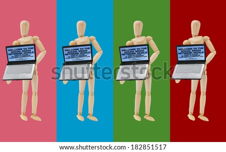 Welcome to Social Media Network User Be Aware We Do Not Guarantee Your Identity Protection on laptop held by Mannequin