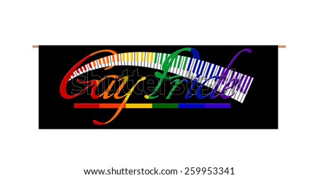 Gay Pride Rainbow Banner wood handles Keyboard isolated on white background