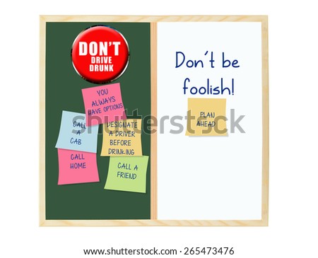 Don't be foolish plan ahead: Don't Drive drunk chalk board whiteboard post it notes  (you always have options, call home, call friend, call a cab)