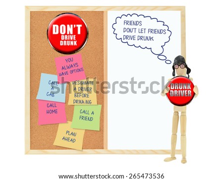 Drunk Driver: Friends don\'t let friends drive drunk thought bubble: Don\'t Drive drunk Cork board whiteboard post it notes  (you always have options, call home, call friend, call a cab)