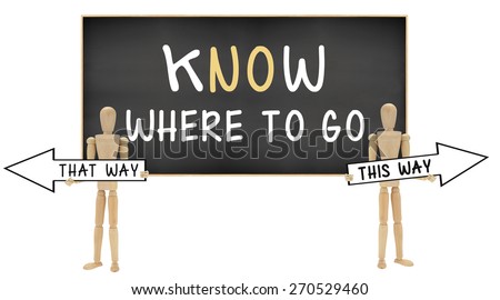 Know Where to Go (Opposite meaning) blackboard This Way That Way Arrows Mannequins isolated on white background