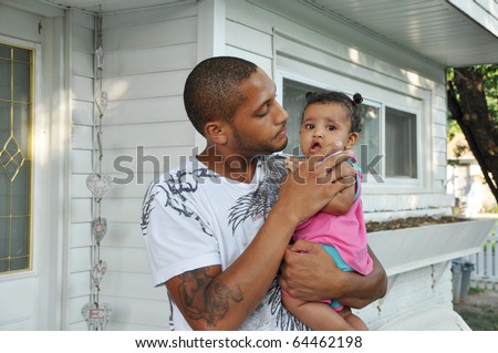 Single Parent Family African Amerian Man Biracial Latin Baby Girl