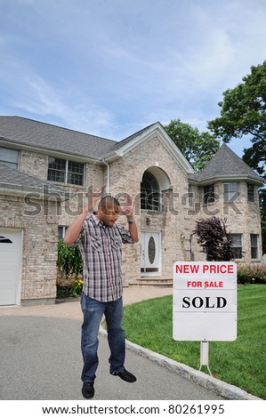 Man Shocked Sold Real Estate Sold Sign Luxury Home