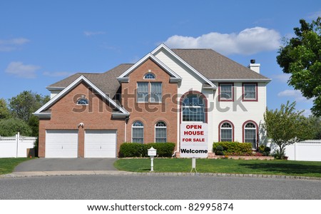 Two Car Garage Suburban Large Luxury Home Welcome For Sale Sign