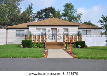 Suburban Middle Class Bungalow Home Walkway Front Yard Fence