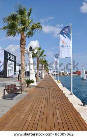 ALICANTE, SPAIN - OCT 16: 2011-2012 Volvo Ocean Race village  boardwalk and the port of departure for the the worldwide race on Nov 5th. Alicante, Oct 16, 2011.