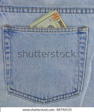 American Twenty Dollar Bill in Blue Jean Denim Pocket