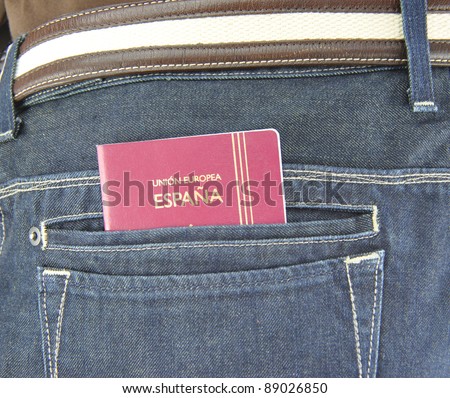 Spain Passport in Denim Blue Jean Pants Pocket