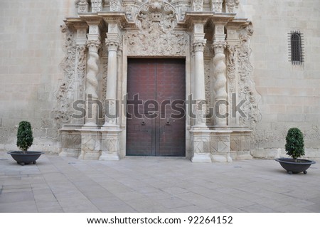 Santa Maria Basilica Church Gothic Style Architecture Entrance Doorway in Barrio Alicante Spain Europe