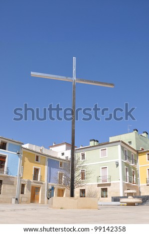Silver Cross in Santa Faz where nearly 200,000 people walk a pilgrimage from all over Alicante to this plaza outside Santa Faz Monastery where it\'s believe the veil Veronica used to wipe Jesus\' face.