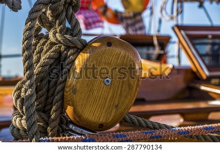 Sail ship detail. Cord. In the Gothenburg harbour. Knot