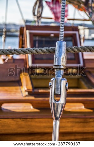 Sail ship detail. Cord. In the Gothenburg harbour. Knot