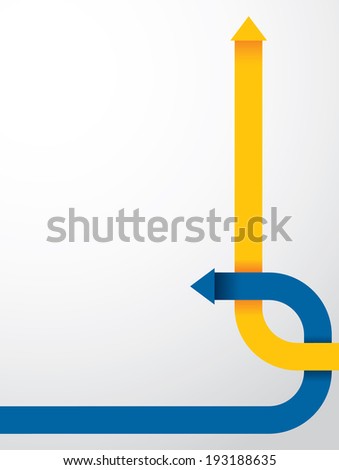 Curving orange and blue arrow shaped ribbon background