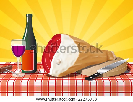 italian ham on the table with bottle of wine