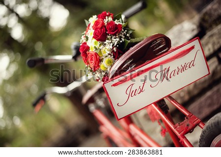 Just married - bike and flowers