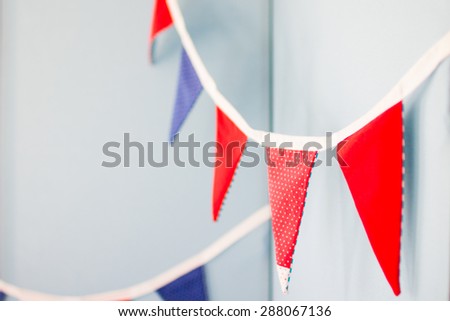 Stretching from the flags hanging on a blue background. Marine decorations