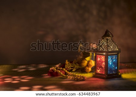Lantern light on table for ramadan background