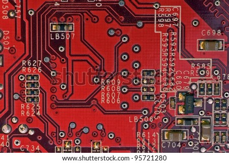 old red circuit board closeup