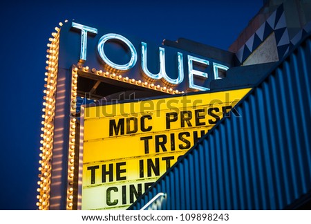 MIAMI, FL - CIRCA JULY 2012: Sign of Tower Theater in Little Havana circa July 2012 in Miami, during \