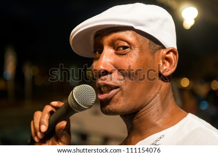 MIAMI, FL - CIRCA JULY 2012:Unidentified street performer sings in Little Havana circa July 2012 in Miami, during \