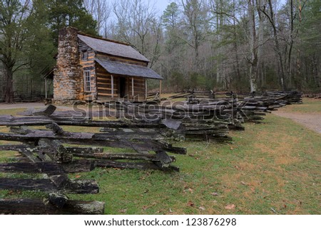 View of the famous John Oliver Place in Cades Cove Loop Road in the Great Smoky Mountains National Park