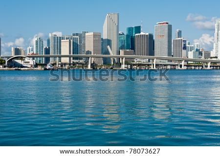 Panoramic view of Miami Downtown skyline. All logos and brand names of building removed.