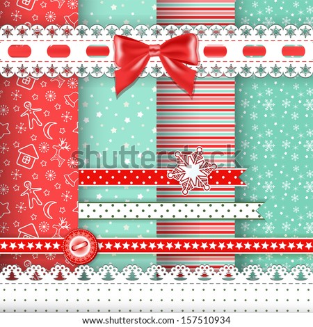 Collection for scrapbook Red-green seamless and borders Vector illustration Collection for scrapbook Red-green seamless and borders Vector illustration
