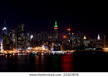 Skyline of New York City at night, from New Jersey