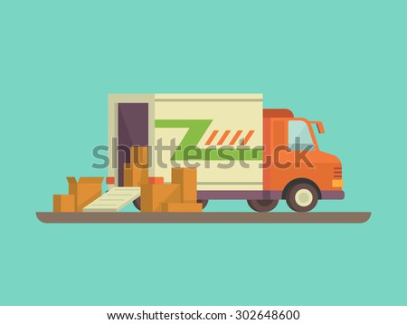 Unloading or loading trucks. Shipping cargo delivery, export or import,  transportation and logistic, flat vector illustration
