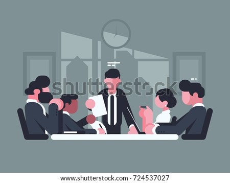 Business meeting in office. Meeting of shareholders of company. Vector illustration