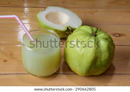 Fresh guavas and guava juice