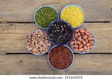 Variety of Grains and Beans in round shaped