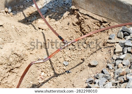 Welding copper ground wire on ground grid substation