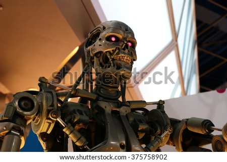 OSAKA, JAPAN - Feb 11, 2016 : Photo of the T-800 Endoskeleton from the Terminator 3D,one of the most famous attraction at Universal Studios JAPAN, Osaka, Japan.