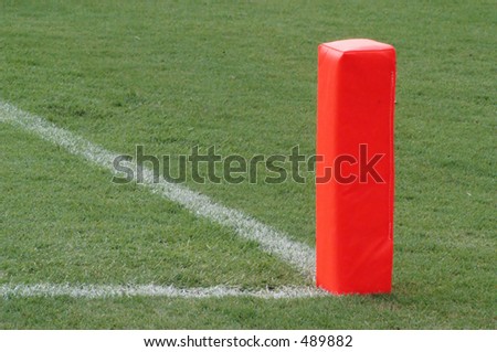Goal line pylon on a football field